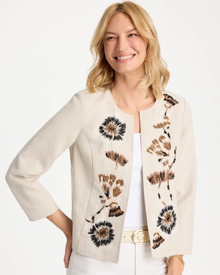 Linen Collarless Embroidered Jacket | Chico's